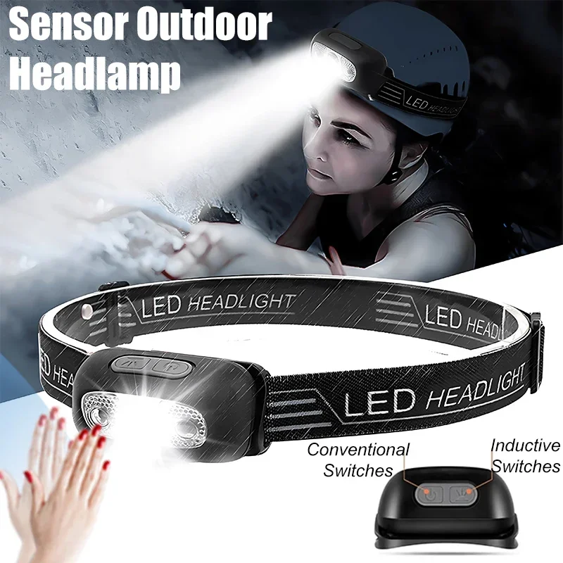 Power Switch Outdoor - 強力な LED ヘッドランプ調整可能な波センサースイッチ懐中電灯 USB 充電式防水トーチ屋外キャンプ釣りランタン