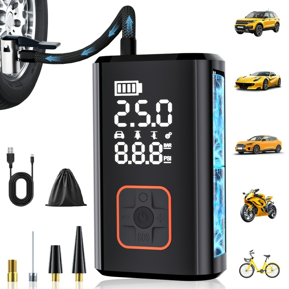 Air Compressor Portable - ポータブルエアコンプレッサー コードレスカータイヤインフレータ 電動エアポンプ 車用エアポンプ バイク 自転車