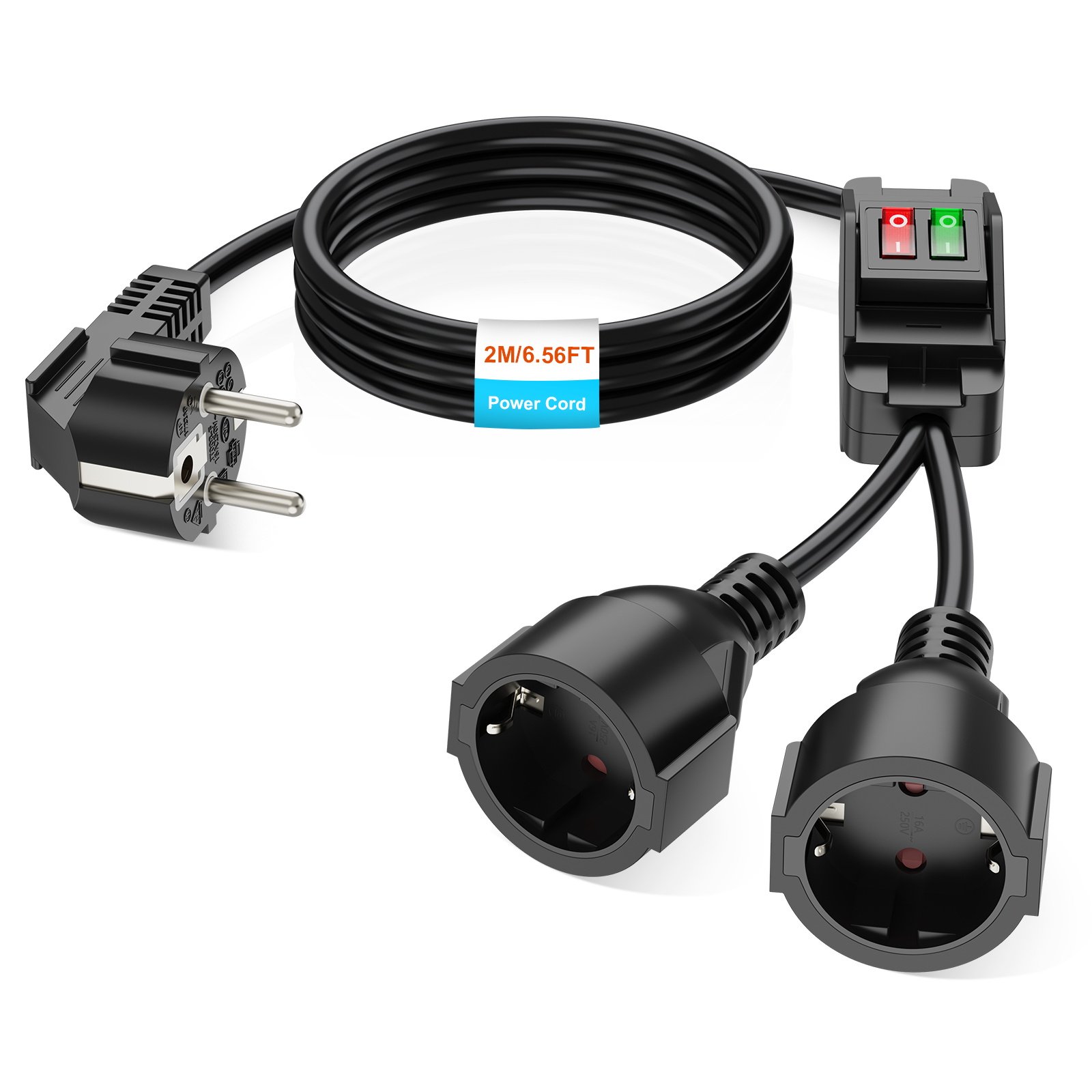 Outdoor Power Outlet Extension - EUプラグ 40cm/2m延長コード デュアルソケット 4000W 16A 250V