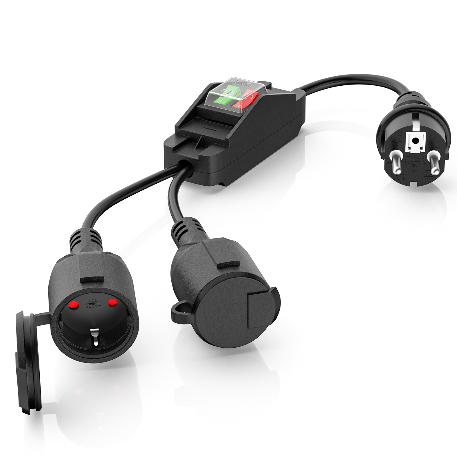 Outdoor Power Inlet Box - ダブルプラグ延長ケーブル,スイッチ付きSchukoプラグ2本,EU電源電気延長コード,16A, 250V,防水,ip44,屋外