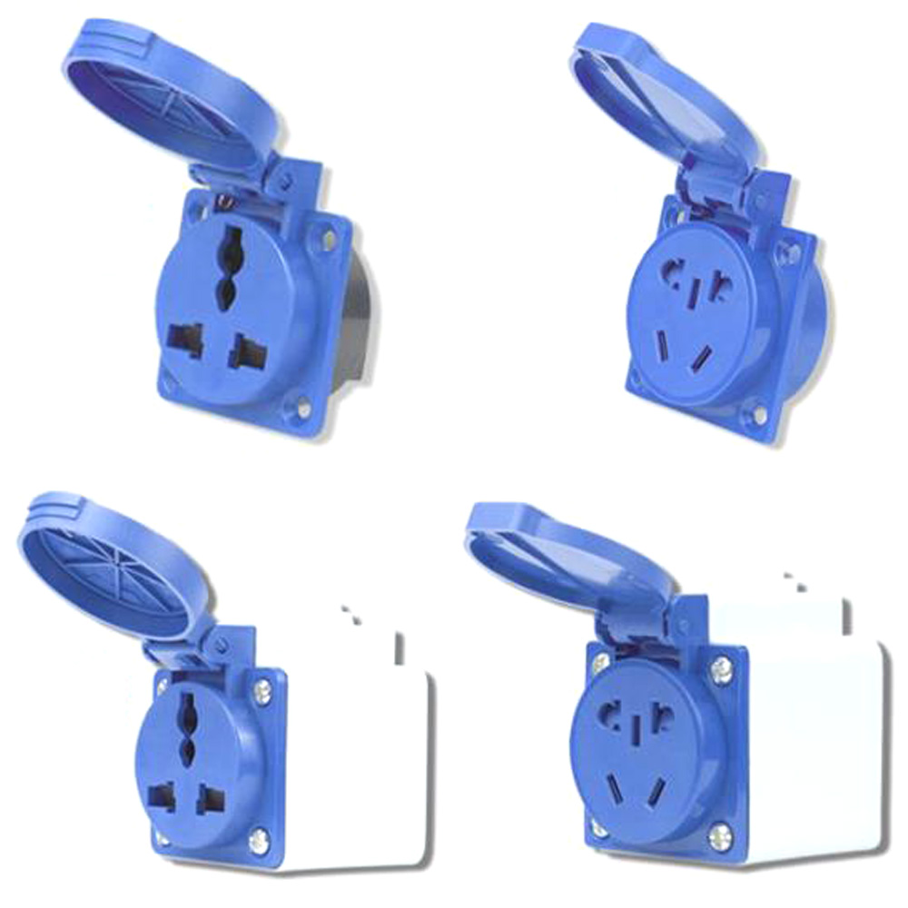 Outdoor Power Inlet Box - ブルーIP54 10A/16A 220V多機能産業用電気AC電源ソケット屋外用ユニバーサル防水ソケット（ボトムボックス付き）