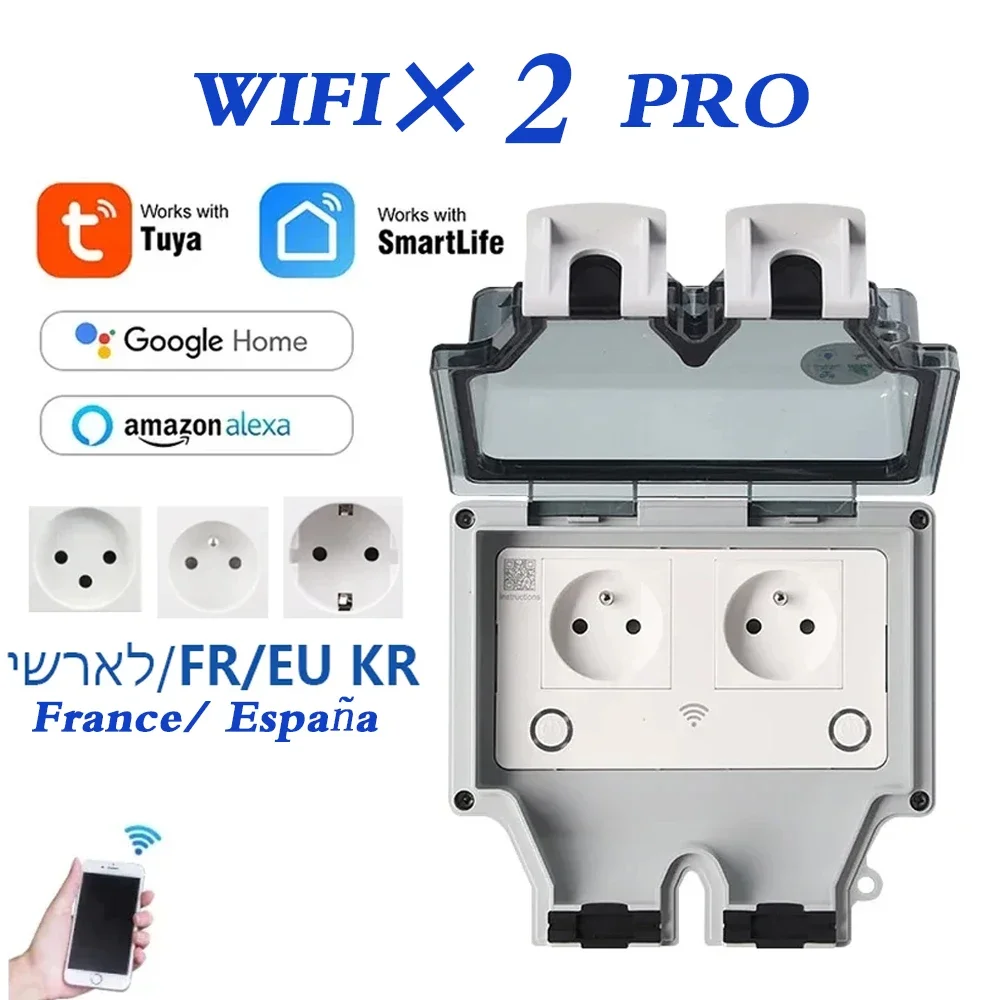 Outdoor Power Inlet Box - Tuya防水電気壁コンセントEU FR KR IL IP66屋外コンセントタイマー付きWifiスマートライフ電源コンセント220Vデュアルマスター