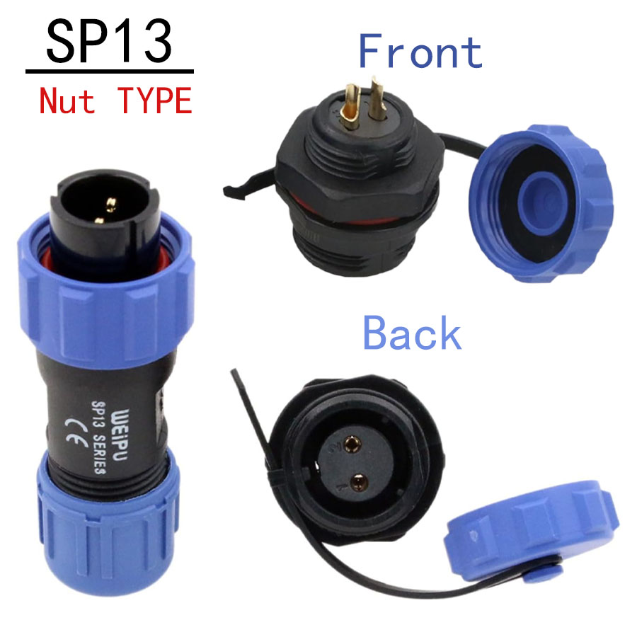 Outdoor Power Outlet Extension - SP13 2ピン航空防水コネクタ - オスプラグ&メスソケット、IP68産業用パネルマウント、屋外延長ケーブルアダプター