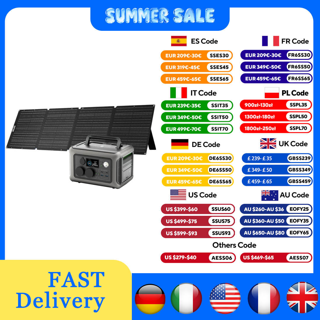 Outdoor Power Generator - ALLPOWERS R600 ポータブル電源 299Wh 600W ソーラー発電機（0～100%を1時間で充電）＆SP033