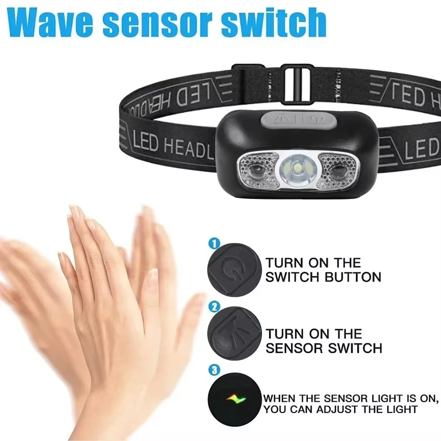 強力な LED ヘッドランプ調整可能な波センサースイッチ懐中 - Power Switch Outdoor のレビューと価格