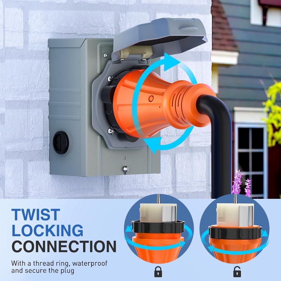 50A 50フィートヘビーデューティー発電機延長コード、RV - Outdoor Power Inlet Box のレビューと価格