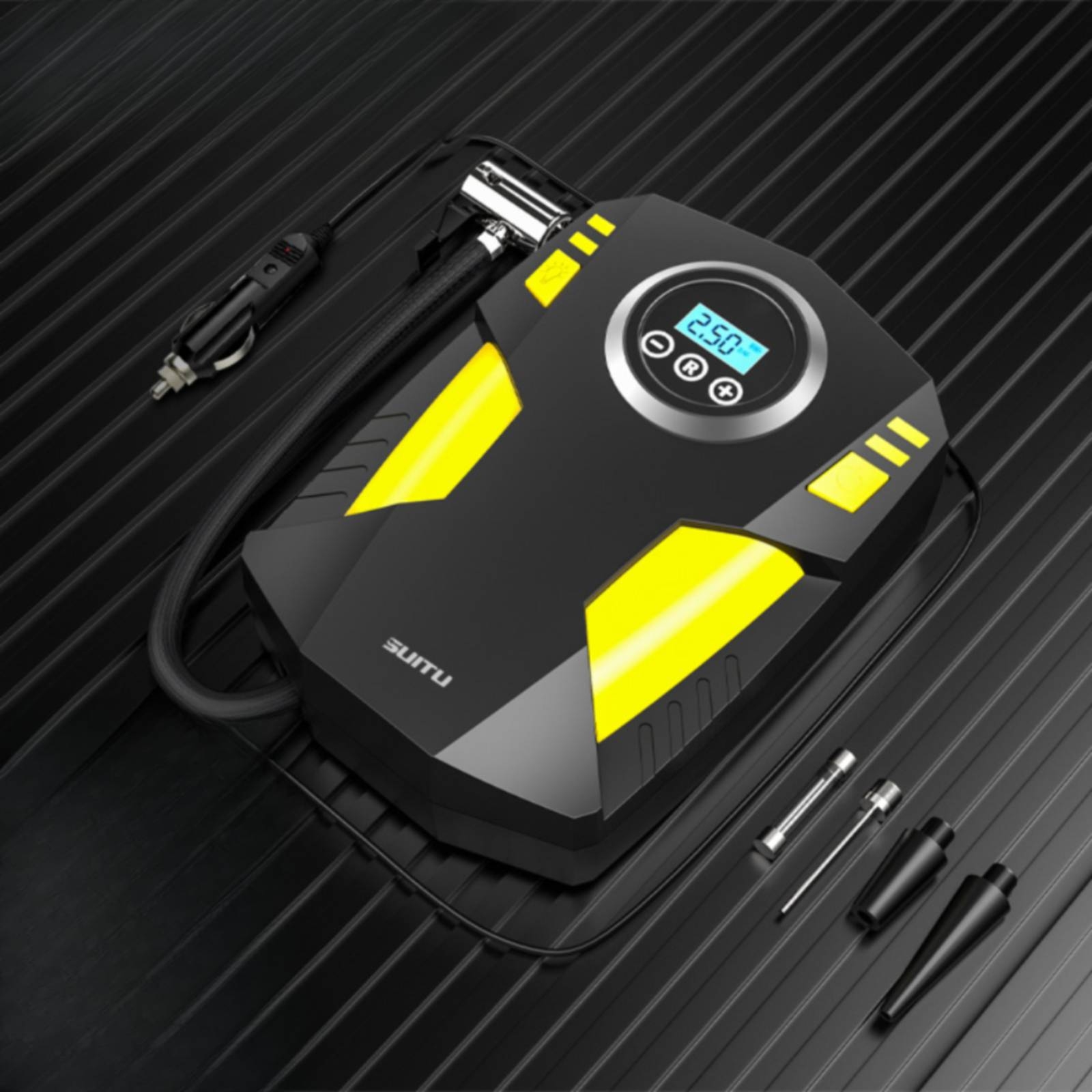 ポータブルエアコンプレッサー 圧力計付き 12V タイヤイン - Air Compressor Portable のレビューと価格