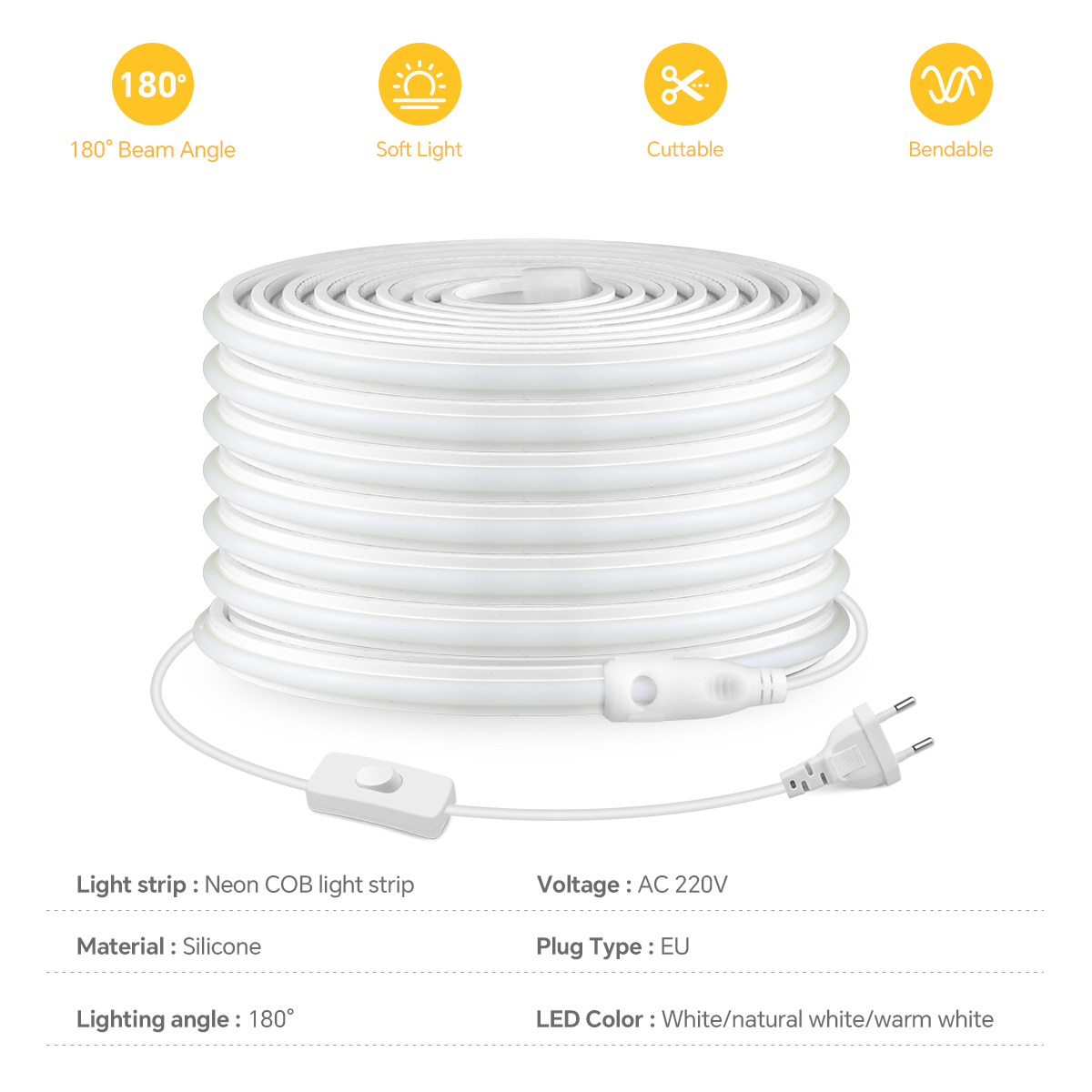 220V COB LEDストリップ 高密度 防水 COB L - Power Switch Outdoor のレビューと価格