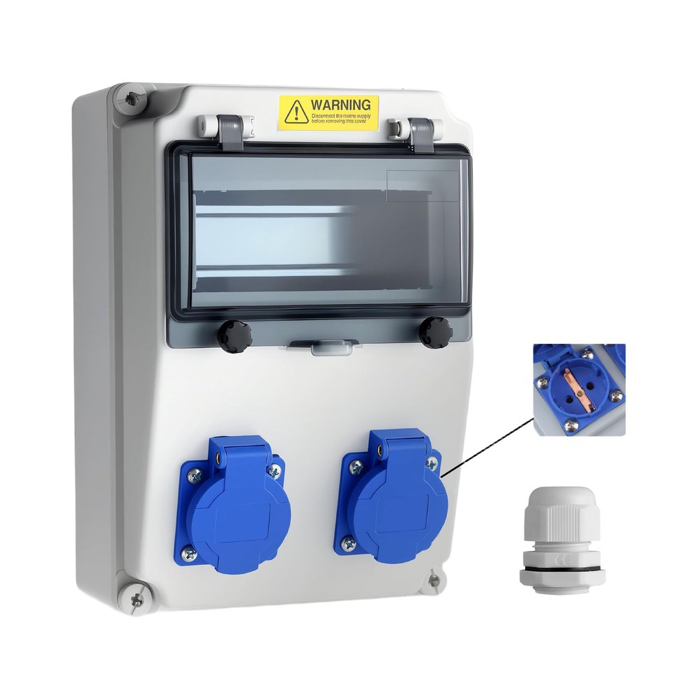 防水構造の電源分配器筐体、2 x 230V 16A EUソケ - Outdoor Power Distributors のレビューと価格