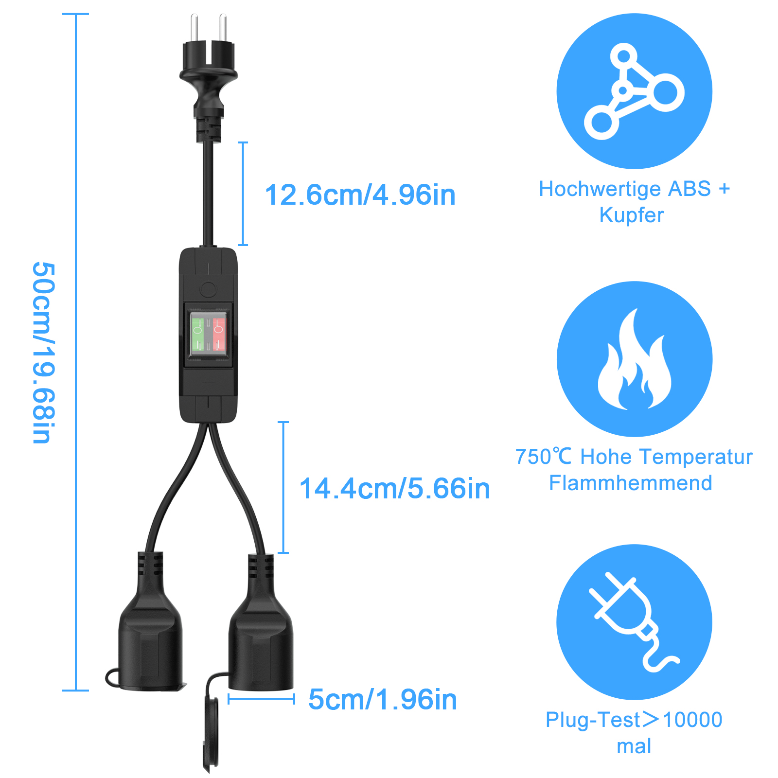ダブルプラグ延長ケーブル,スイッチ付きSchukoプラグ2本 - Outdoor Power Inlet Box のレビューと価格