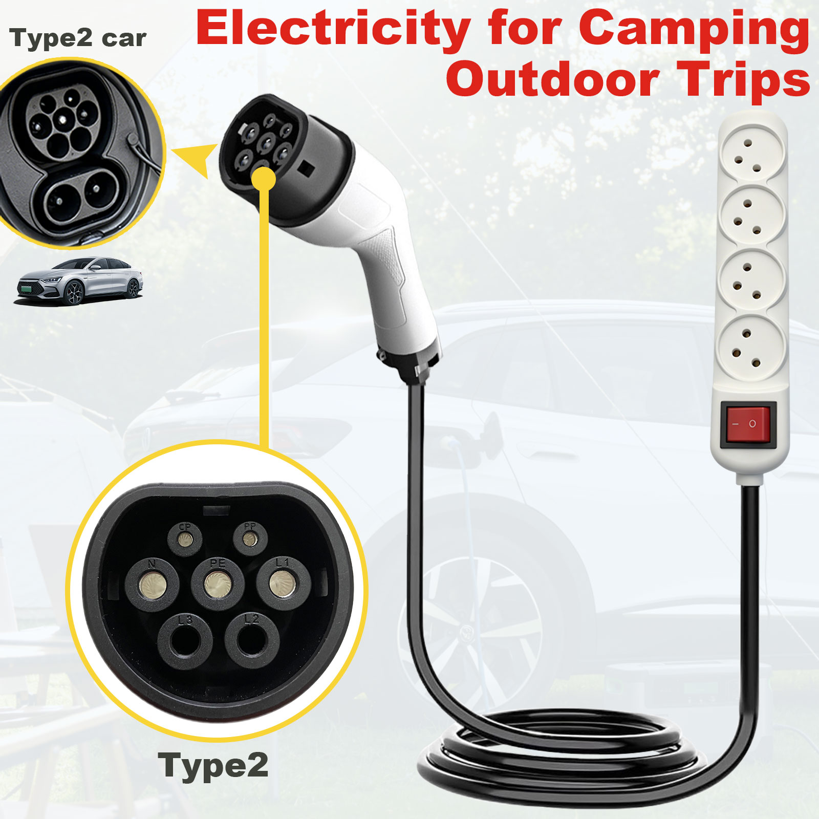 タイプ2 V2L放電アダプター イスラエルソケット EVから - Outdoor Power Outlet Extension のレビューと価格