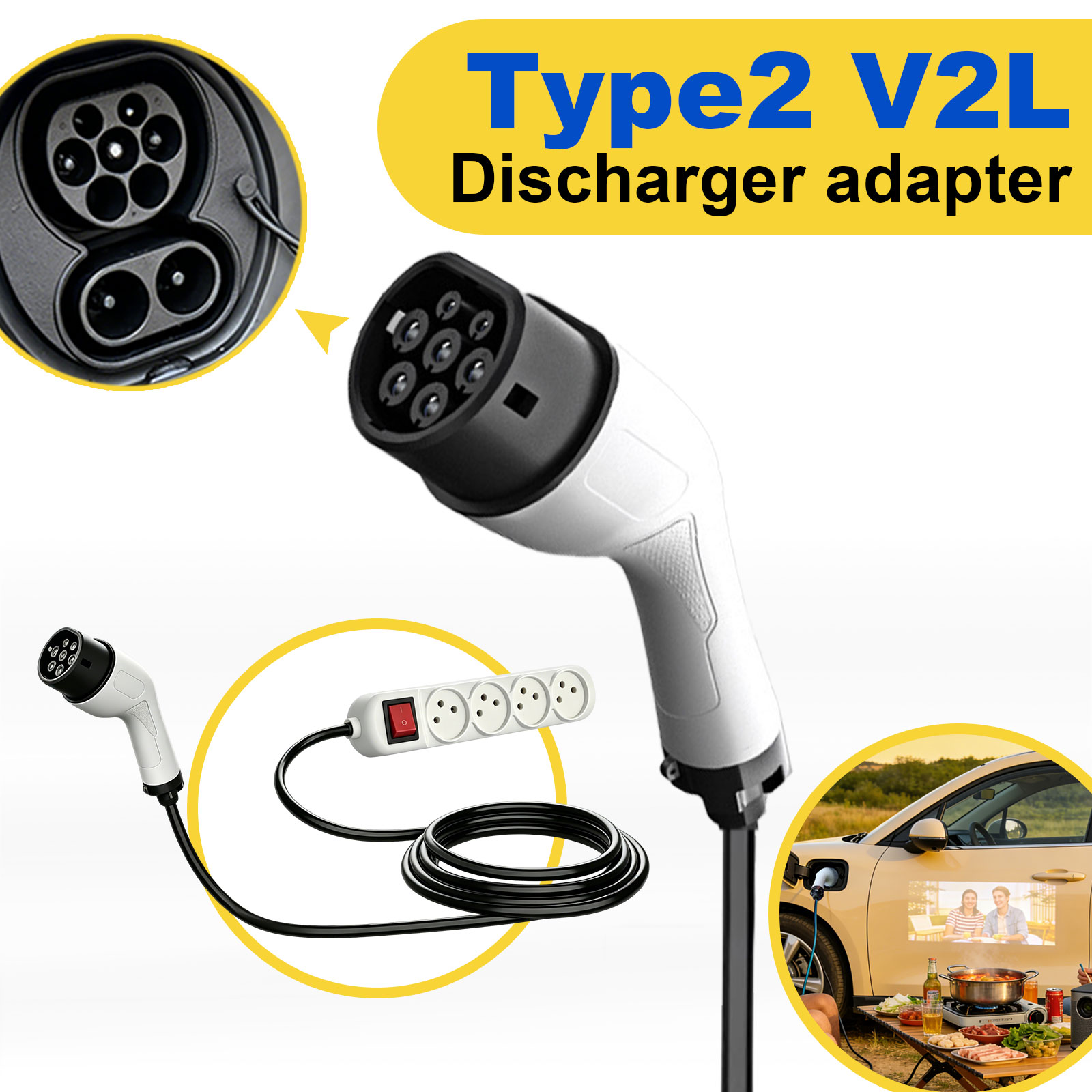 タイプ2 V2L放電アダプター イスラエルソケット EVから - Outdoor Power Outlet Extension のレビューと価格