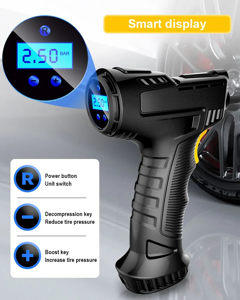 車用エアコンプレッサー 自動充電式 ワイヤレス/有線 タイヤ - Air Compressor Portable のレビューと価格