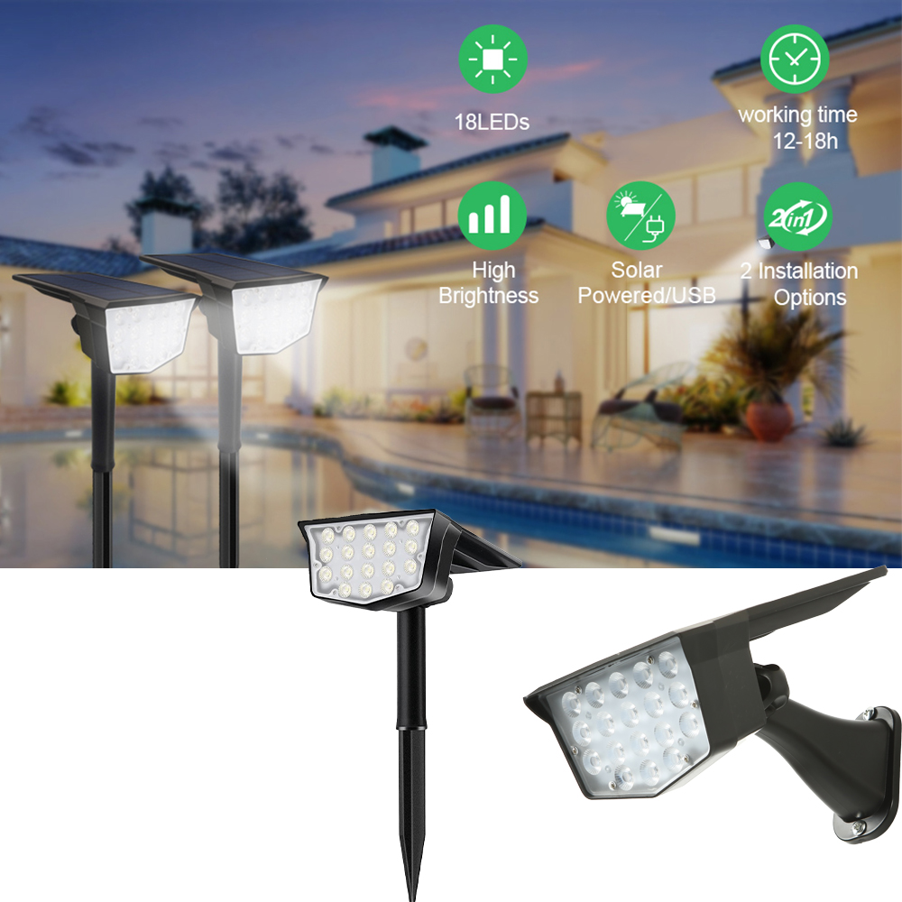 2個入りソーラー屋外スポットライト 700ルーメン 防水US - Power Switch Outdoor のレビューと価格